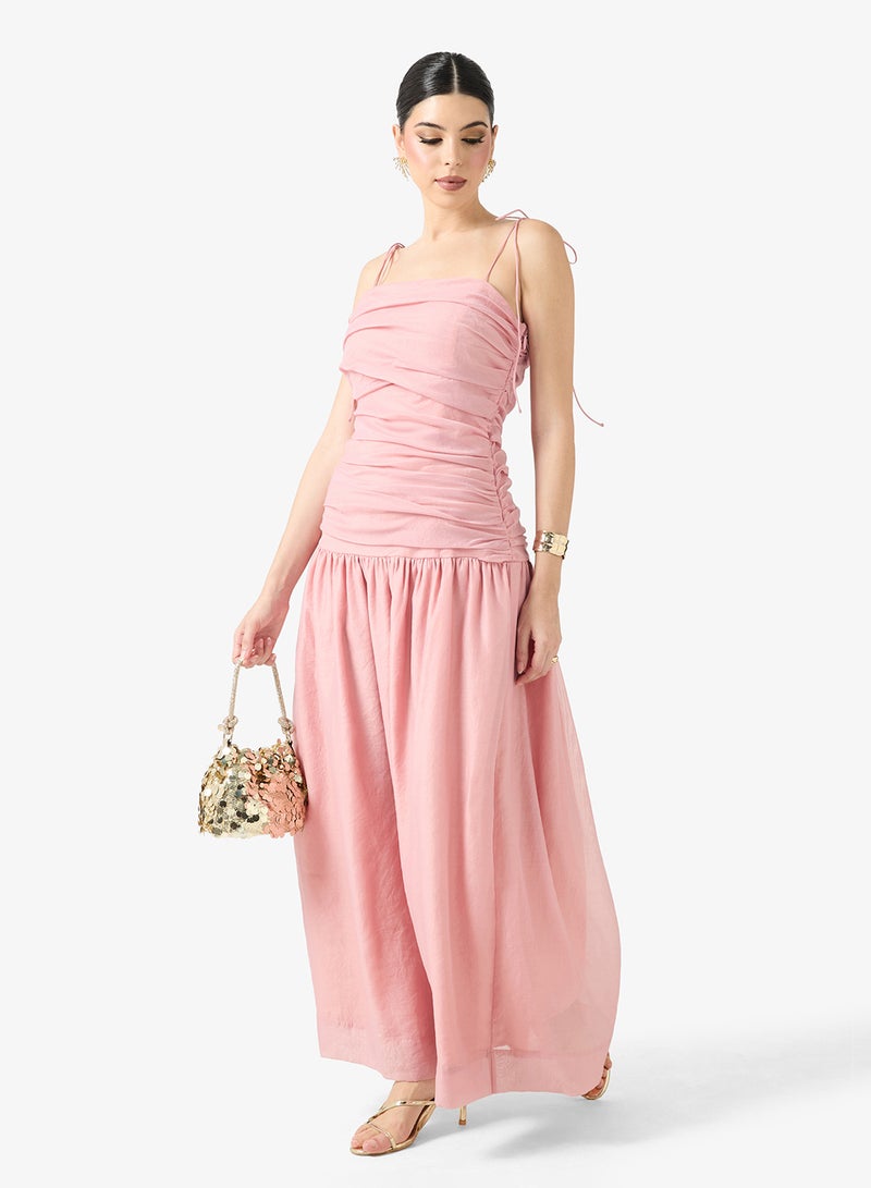 Just Me Ruched Detail Bandeau Maxi Dress - Image 1